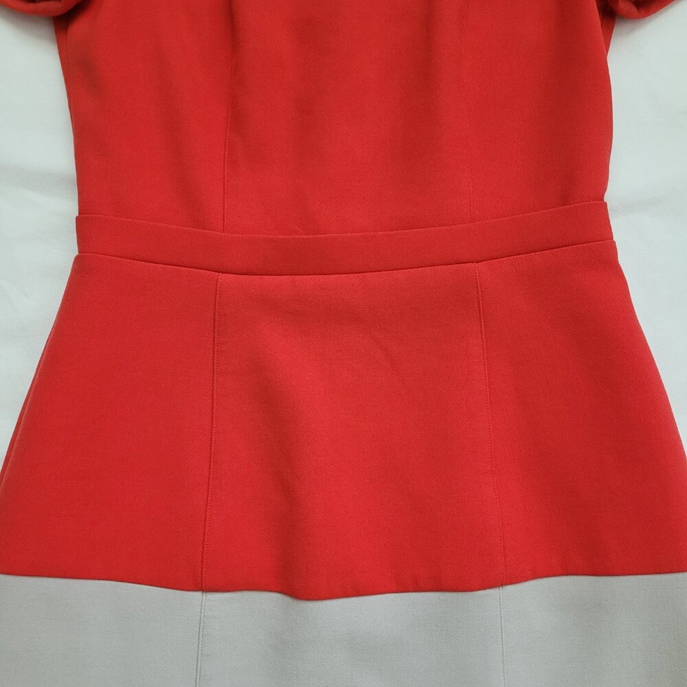 BCBGMAXAZRIA Red Colorblock Hannah Fit and Flare Dress Womens 4 Preppy Office - Picture 3 of 12